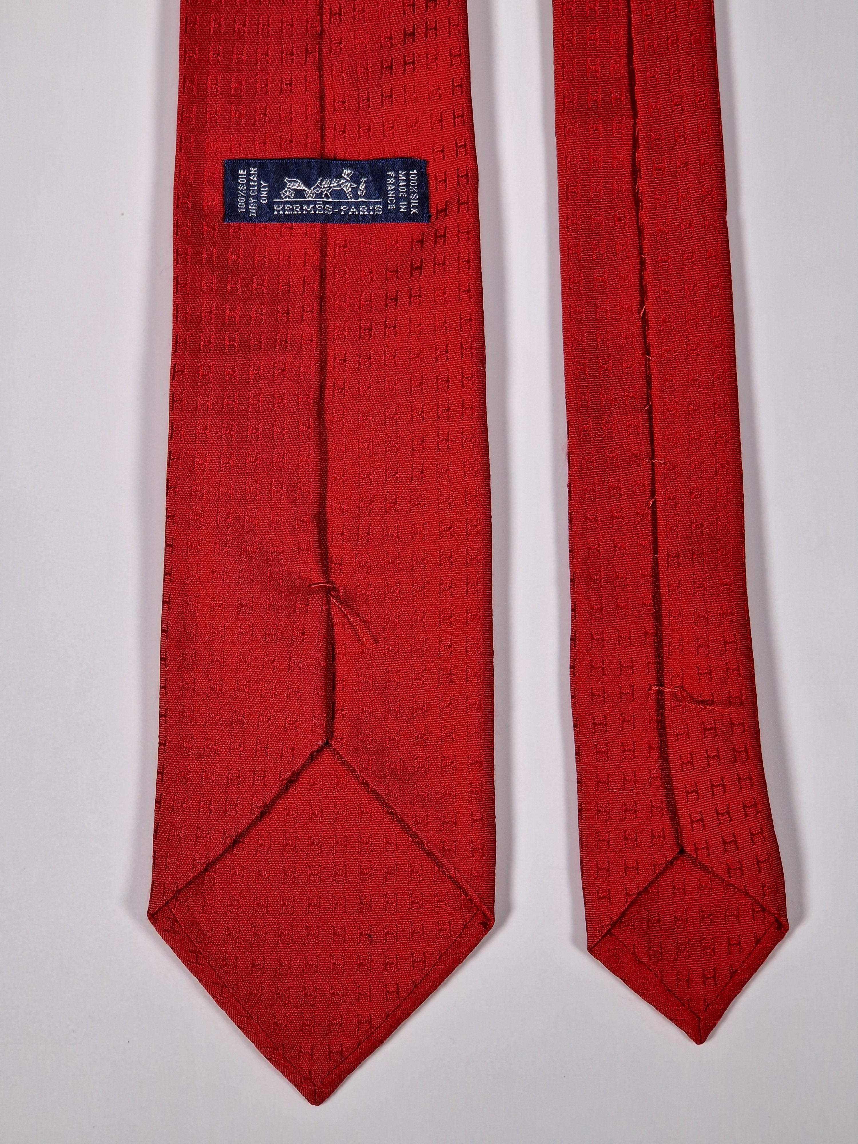 Hermès silk tie red jaquard Facconee Hermès No Code