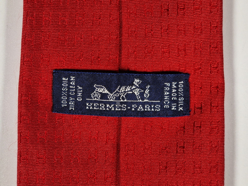 Hermès silk tie red jaquard Facconee Hermès No Code