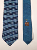 Hermès silk tie blue weight lifter and H pattern 429083 T
