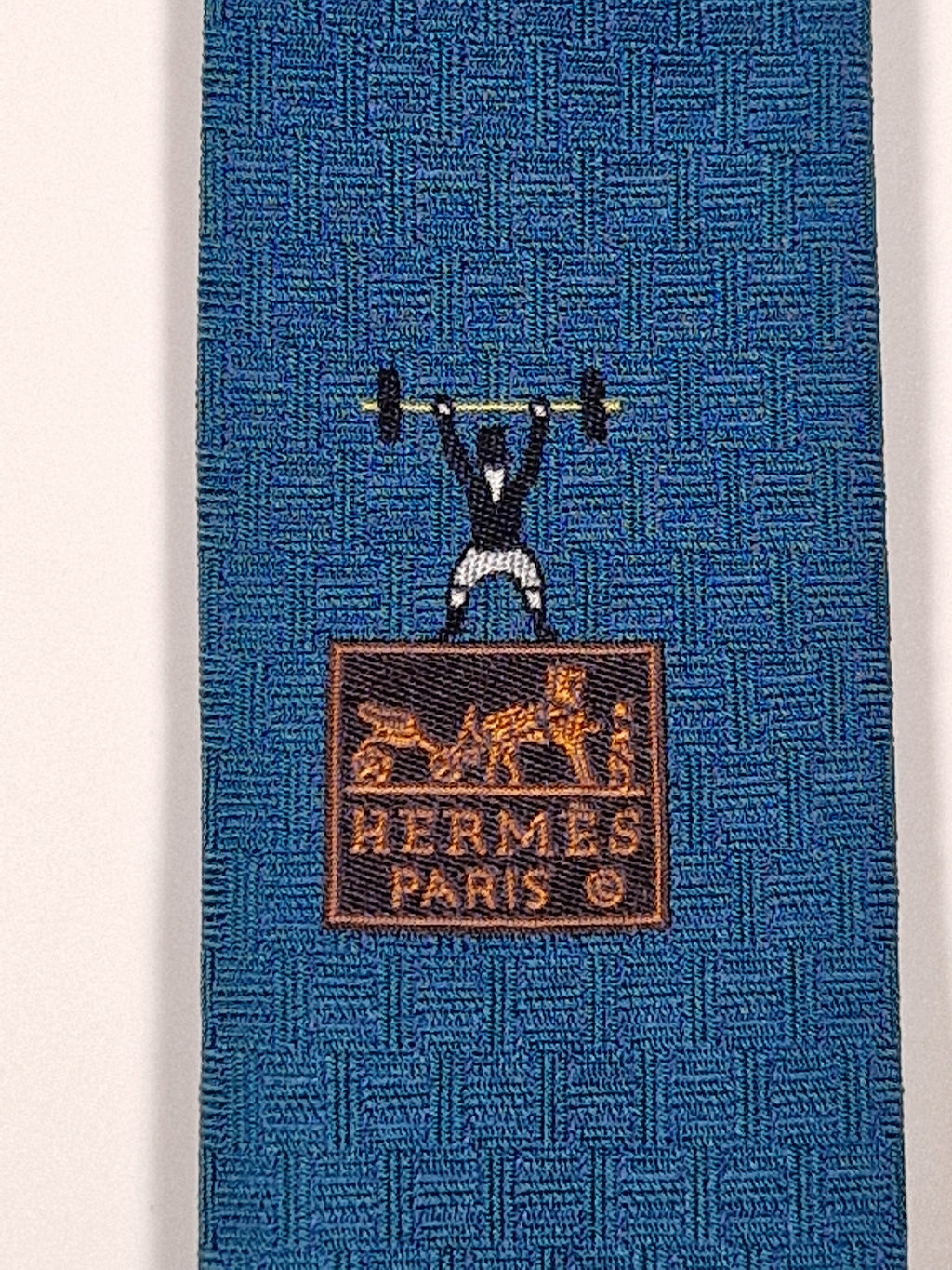 Hermès silk tie blue weight lifter and H pattern 429083 T