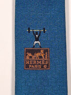 Hermès silk tie blue weight lifter and H pattern 429083 T