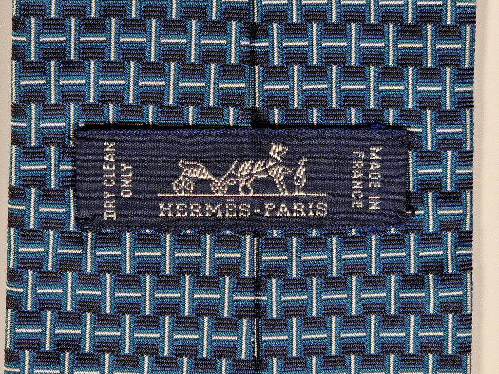 Hermès silk tie blue weight lifter and H pattern 429083 T