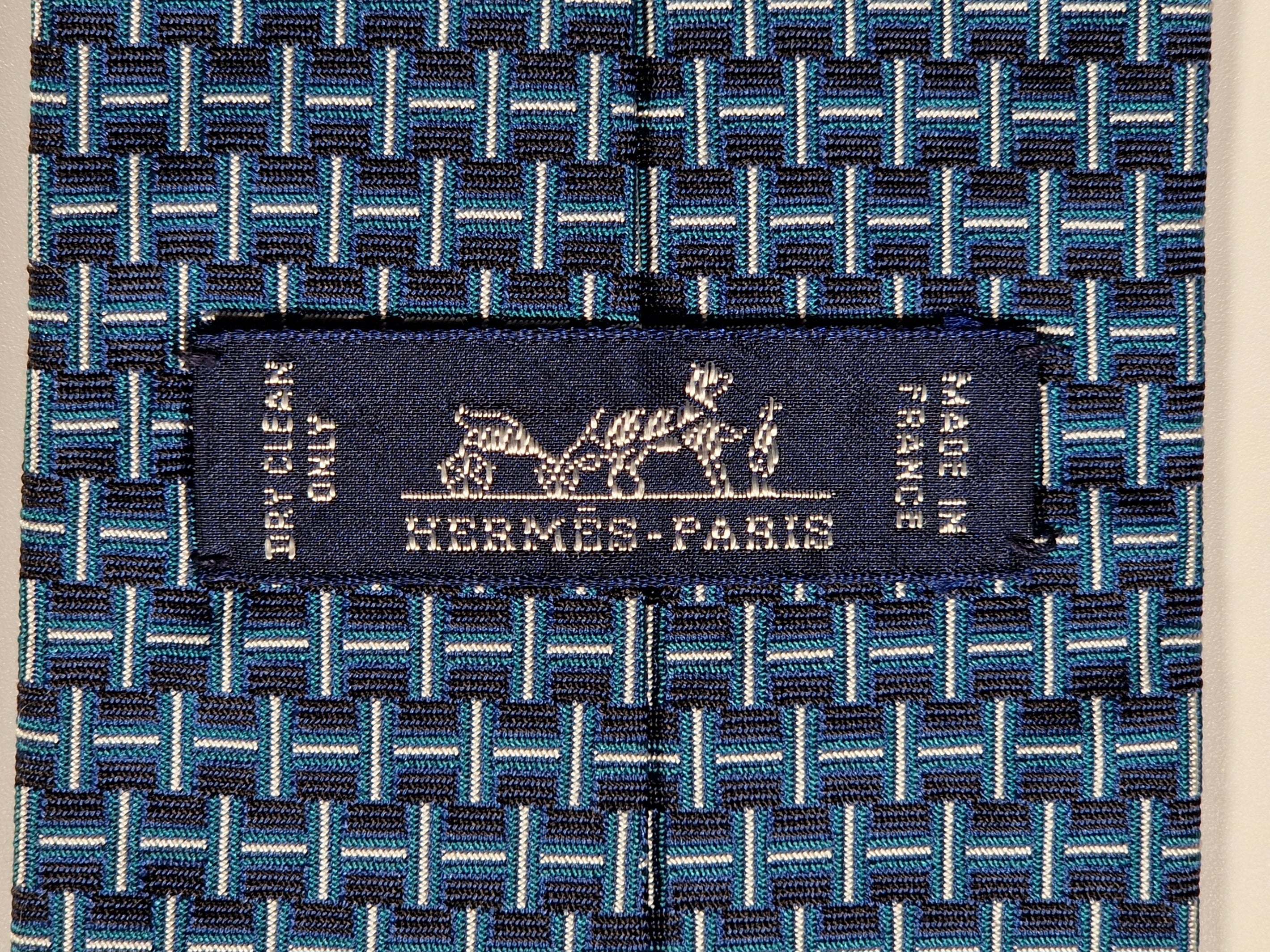 Hermès silk tie blue weight lifter and H pattern 429083 T