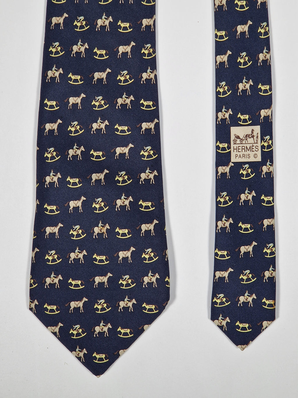 Hermès silk tie black whimsical horse and jockey pattern 5313 TA