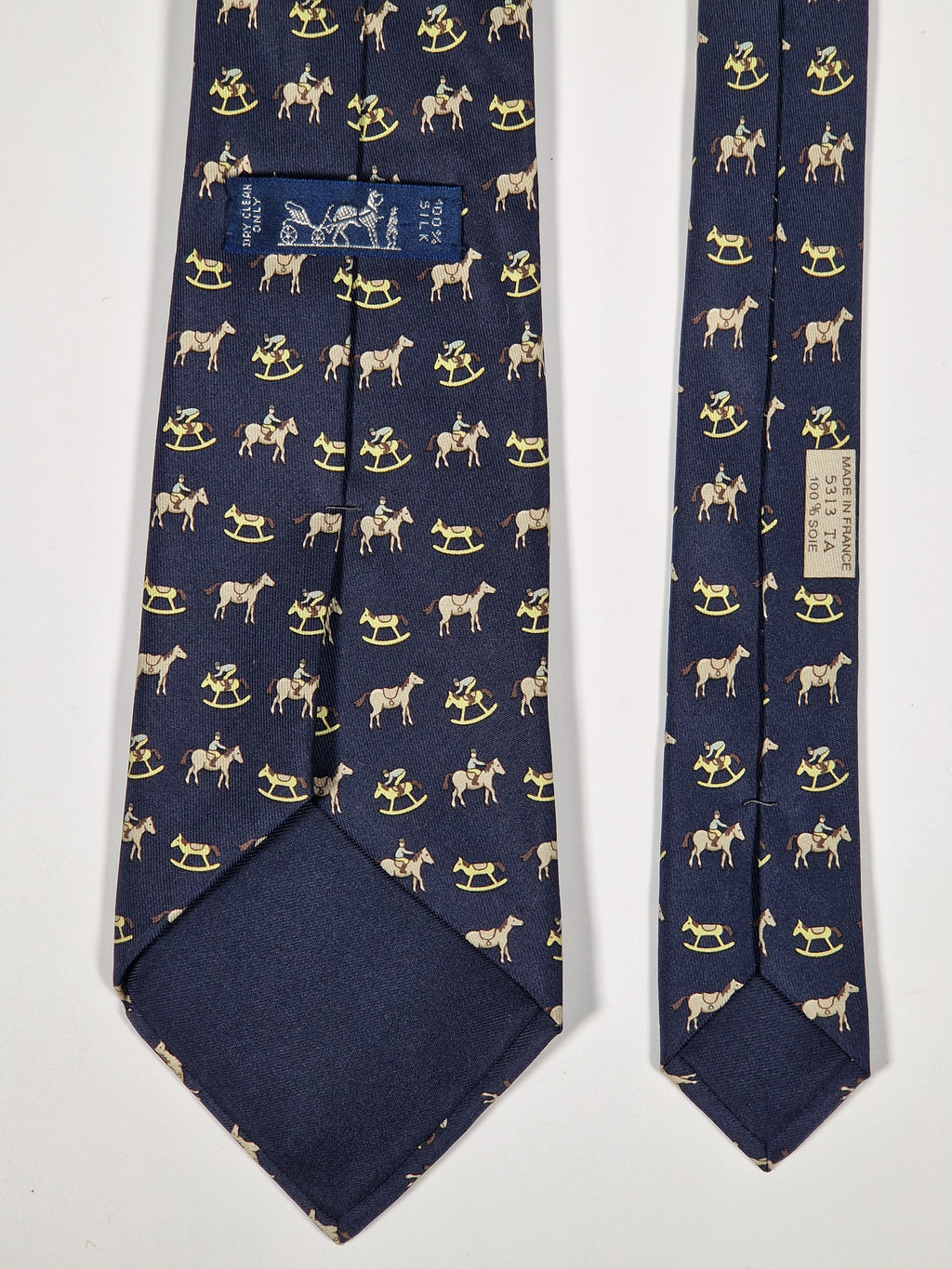 Hermès silk tie black whimsical horse and jockey pattern 5313 TA