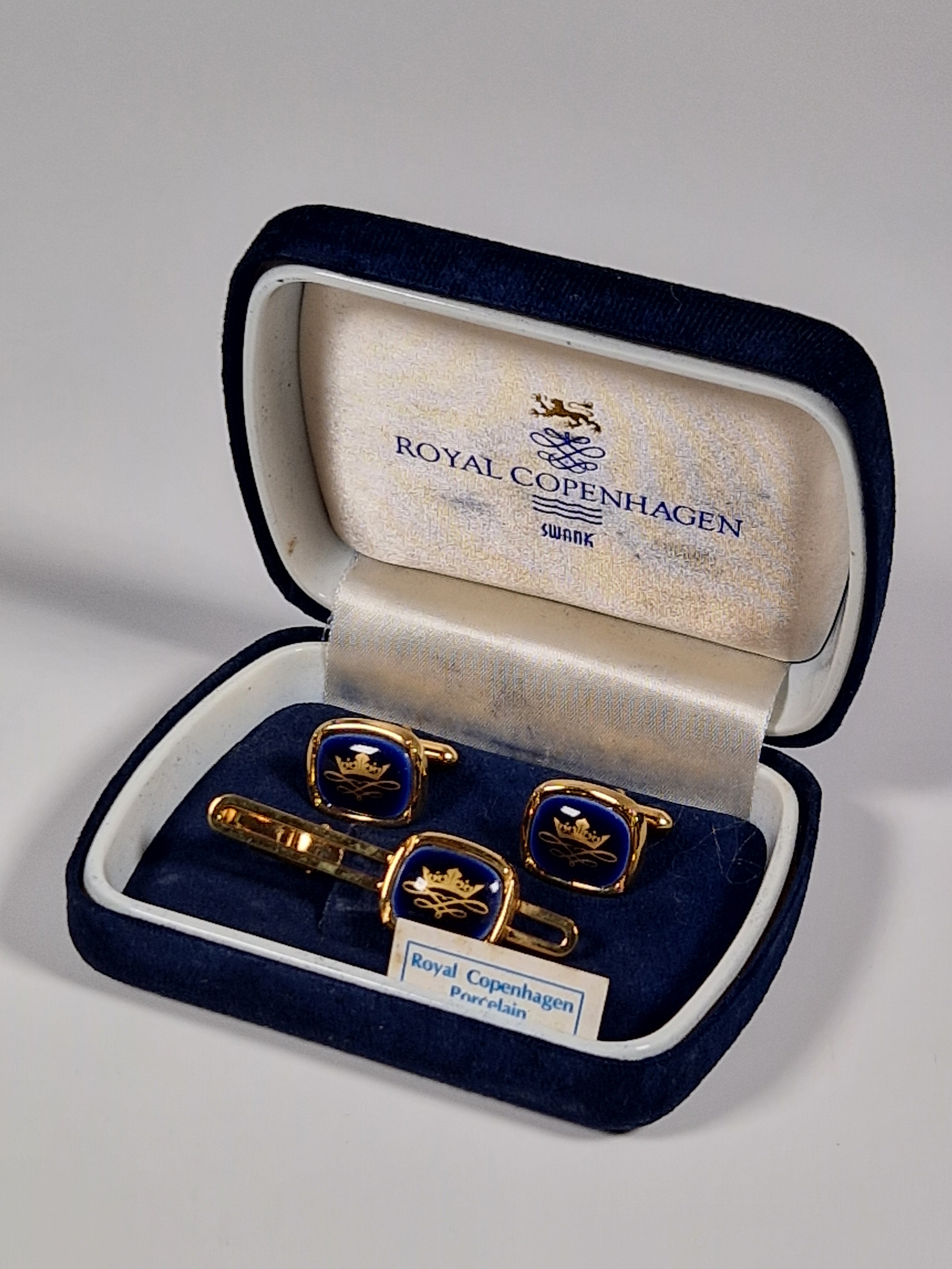 Royal Copenhagen a pair of cufflinks and a tie pin with box