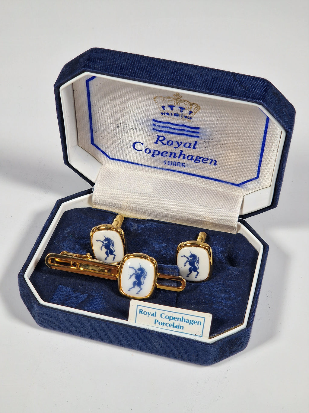 Royal Copenhagen a pair of cufflinks and a tie pin with box