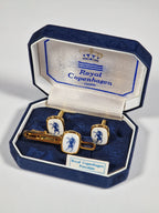 Royal Copenhagen a pair of cufflinks and a tie pin with box