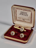 Swank Delft collection a pair of cufflinks and a tie pin with box