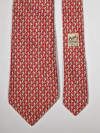 005031 Hermès silk tie red whimsical seahorses pattern 5031 PA