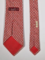 005031 Hermès silk tie red whimsical seahorses pattern 5031 PA