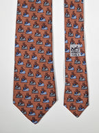 007335 Hermès silk tie brown whimsical ship 7335 EA