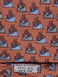 007335 Hermès silk tie brown whimsical ship 7335 EA