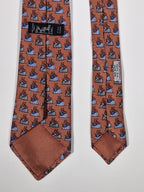 007335 Hermès silk tie brown whimsical ship 7335 EA