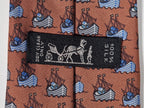 007335 Hermès silk tie brown whimsical ship 7335 EA