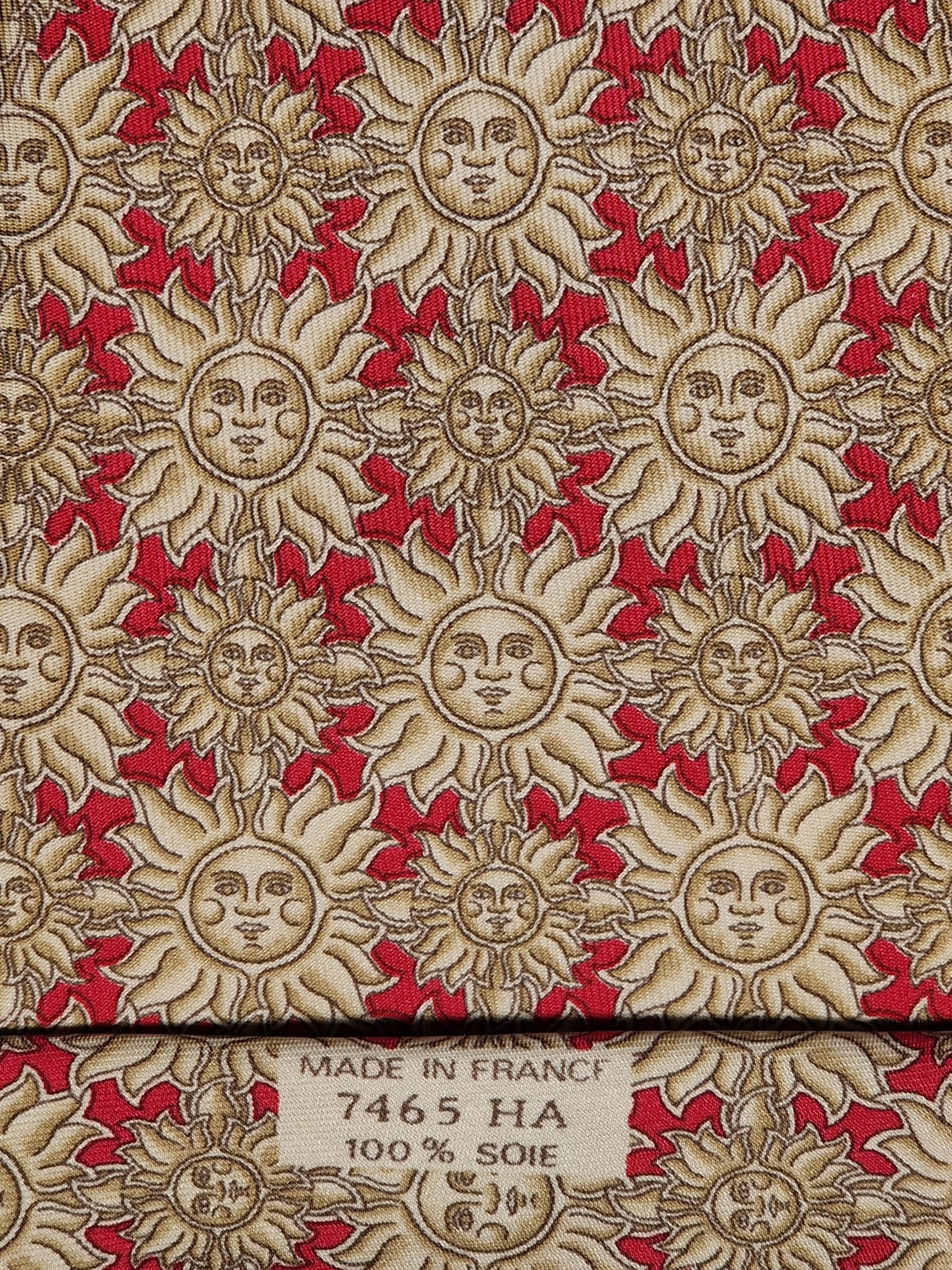 Hermès silk tie red sun pattern 7465 HA