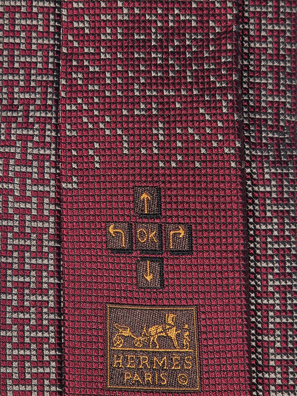 428945 Hermès silk tie burgundy Tetris pattern 428945 T