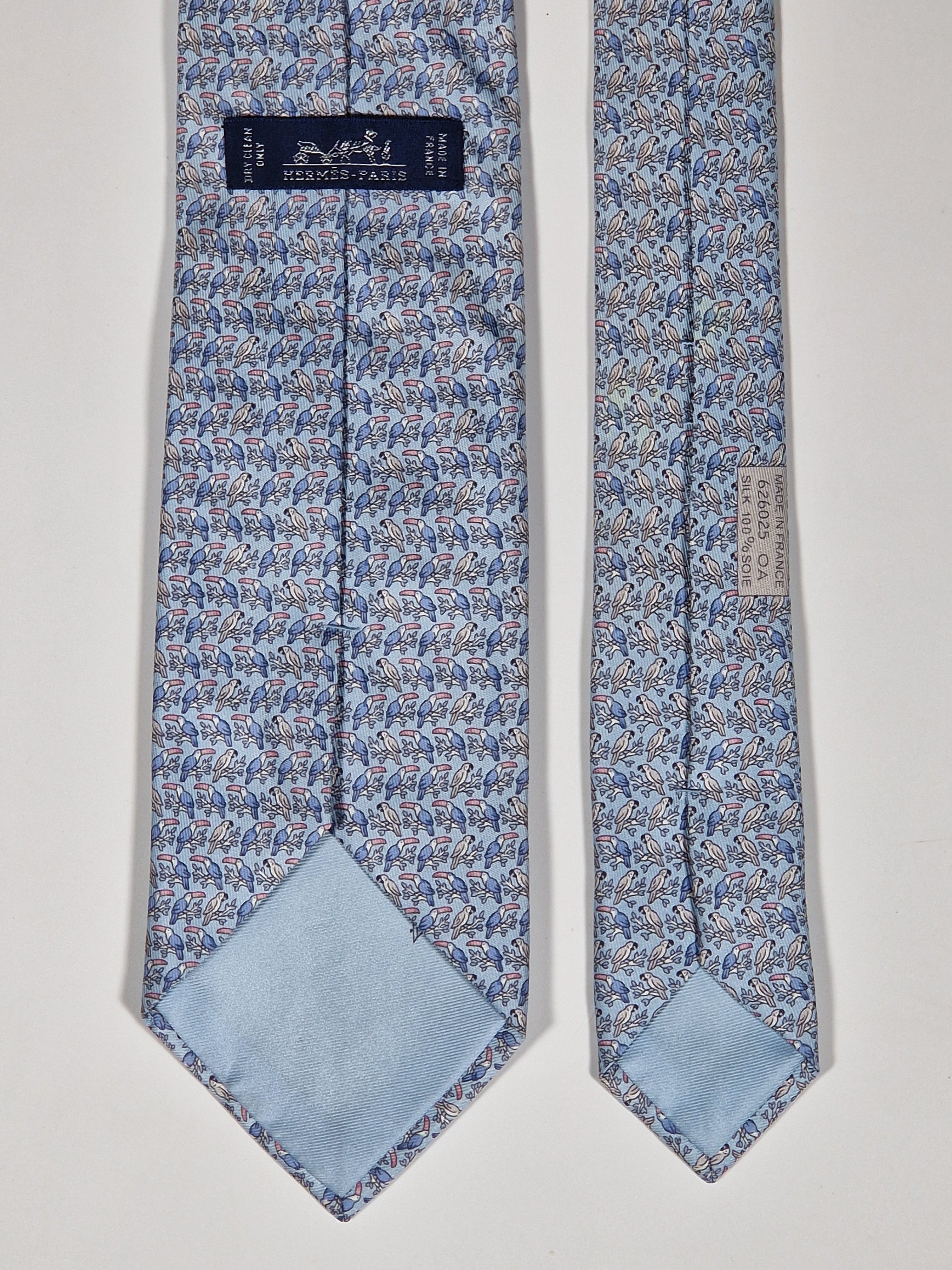626025 Hermès silk tie blue bird pattern 626025 OA