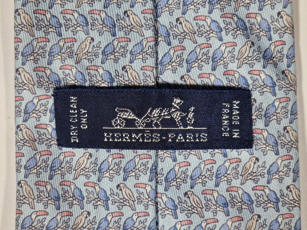 626025 Hermès silk tie blue bird pattern 626025 OA