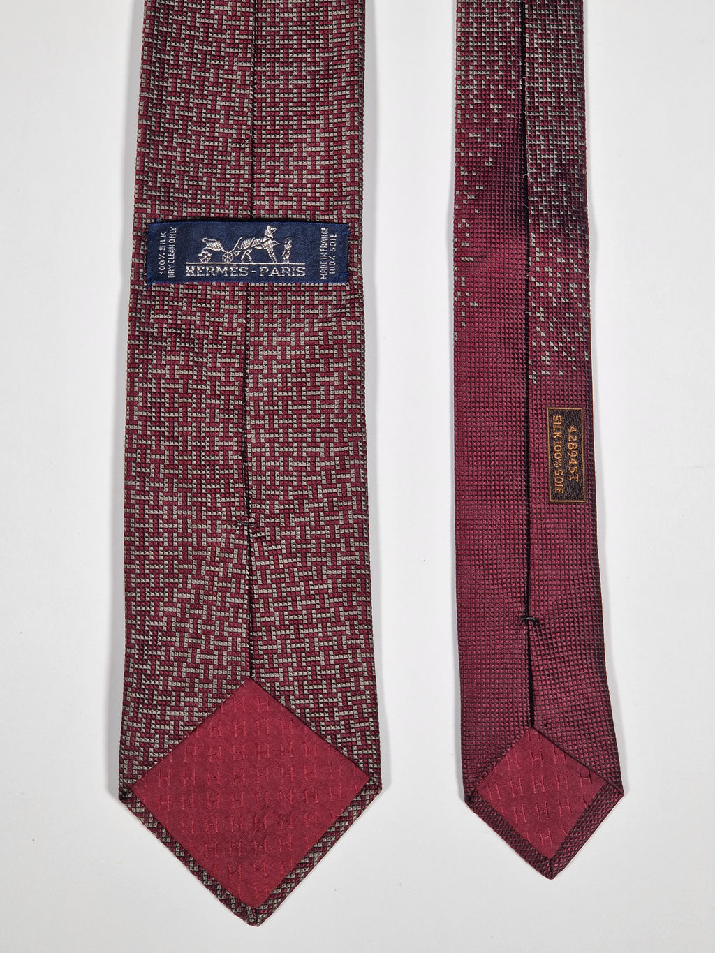 428945 Hermès silk tie burgundy Tetris pattern 428945 T