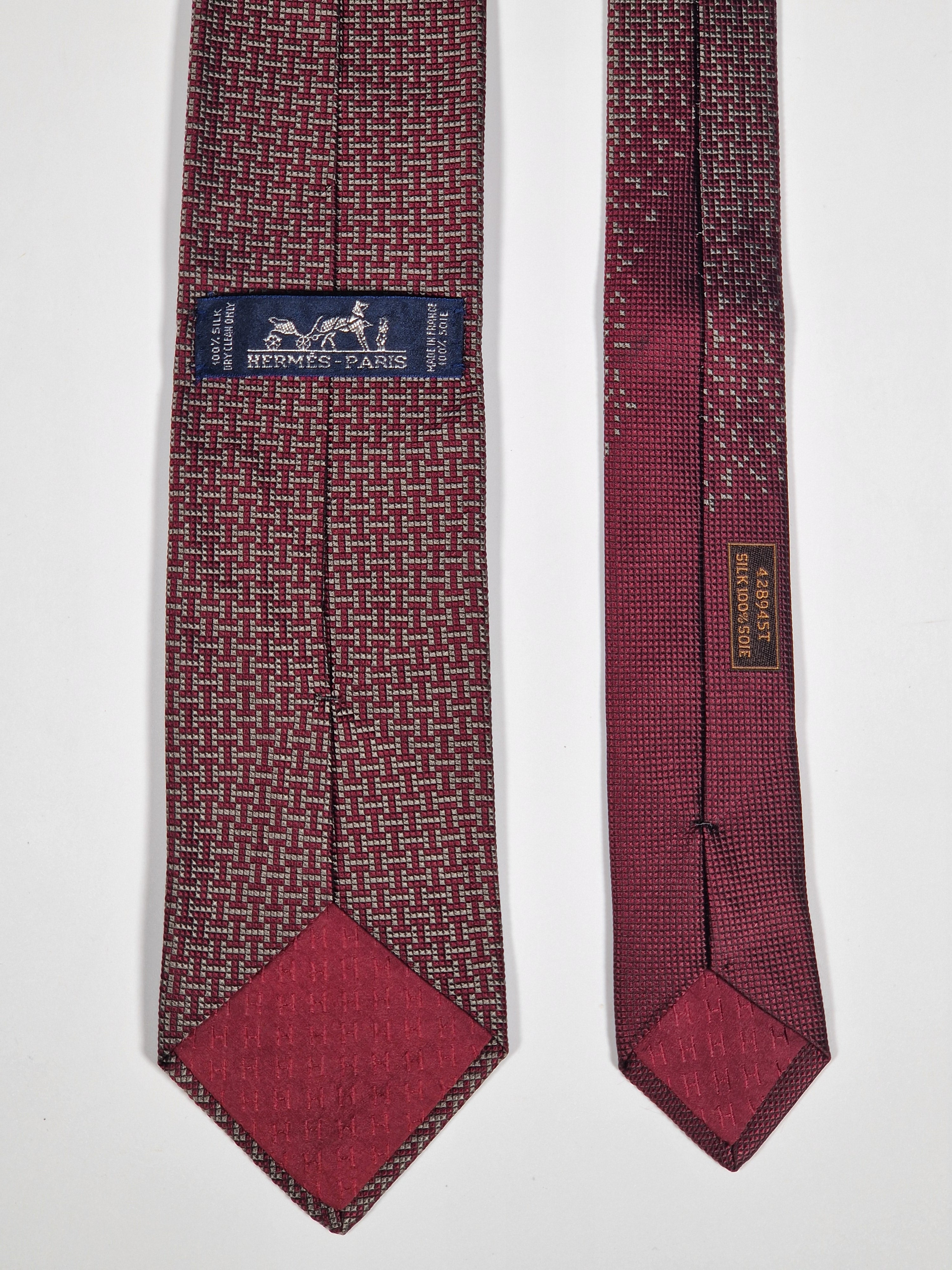 428945 Hermès silk tie burgundy Tetris pattern 428945 T