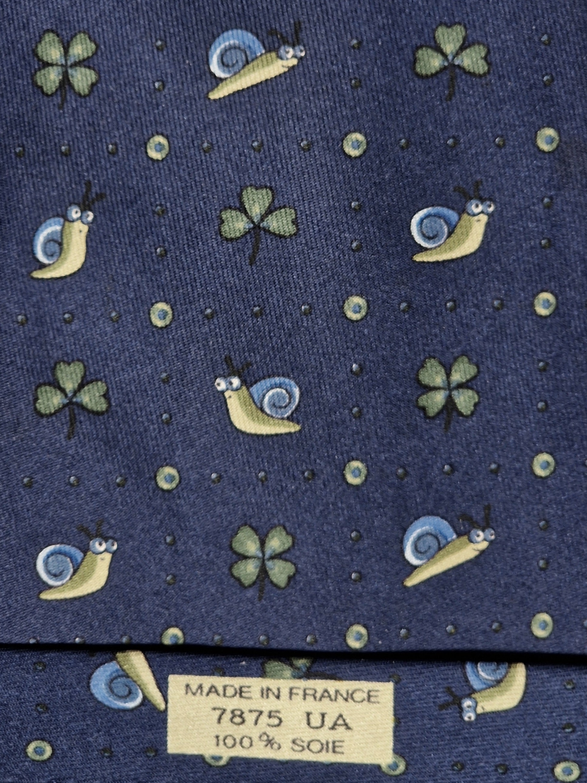 007875 Hermès silk tie blue whimsical snail 7875 UA