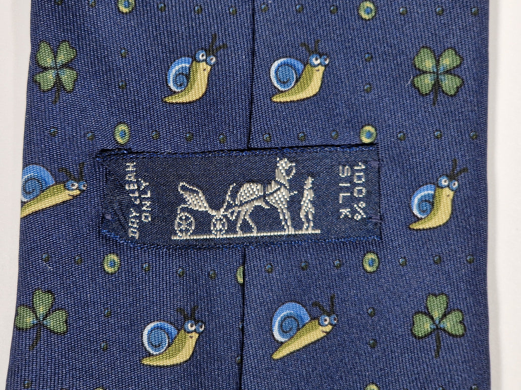 007875 Hermès silk tie blue whimsical snail 7875 UA