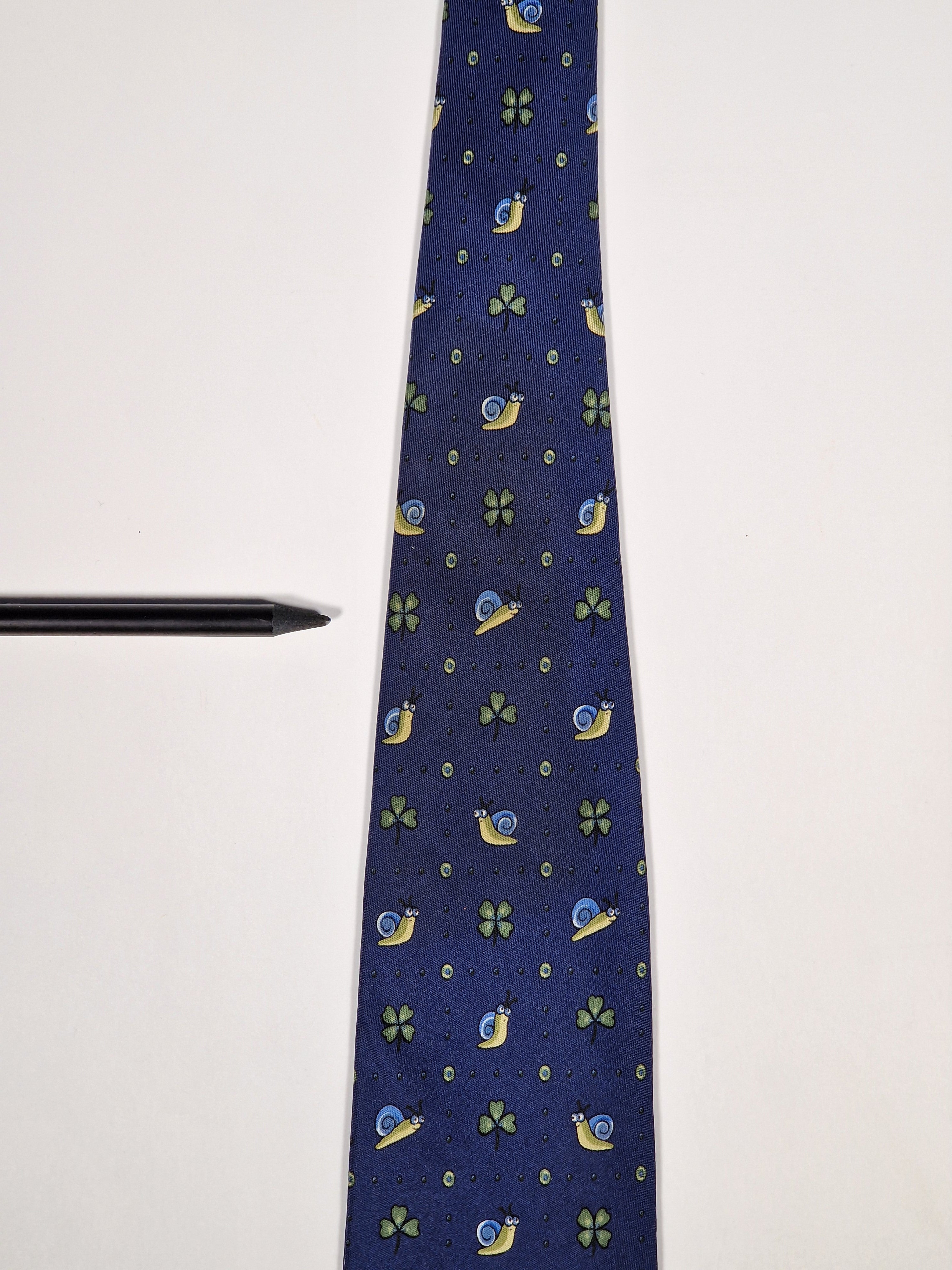 007875 Hermès silk tie blue whimsical snail 7875 UA