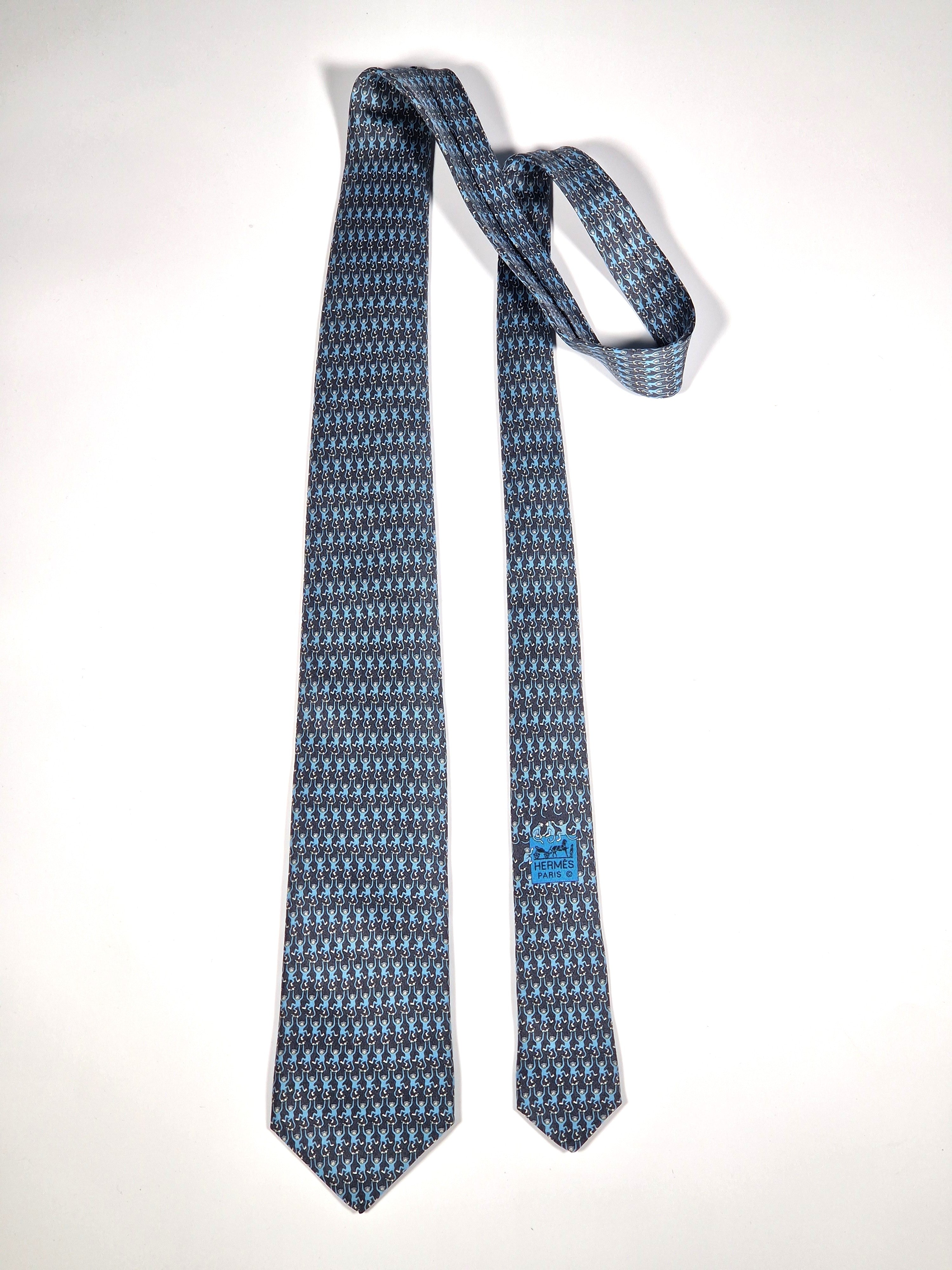 605782 Hermès tie grey monkeys 605782 HA