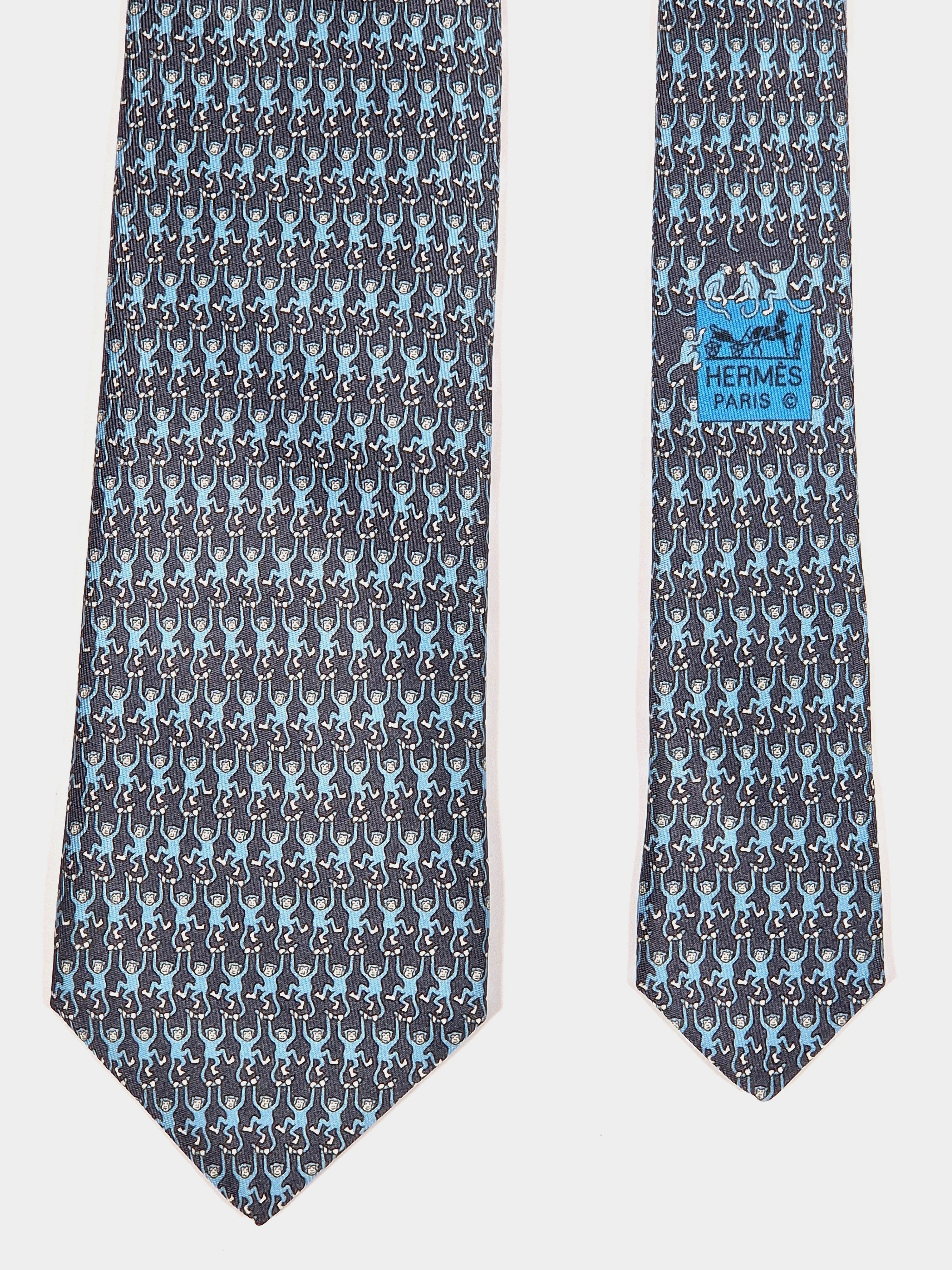 605782 Hermès tie grey monkeys 605782 HA