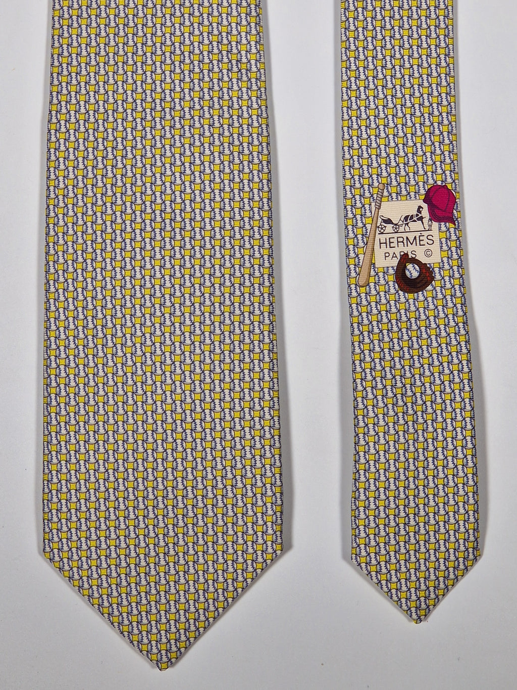 646083 Hermès silk tie yellow baseball pattern 646083 FA