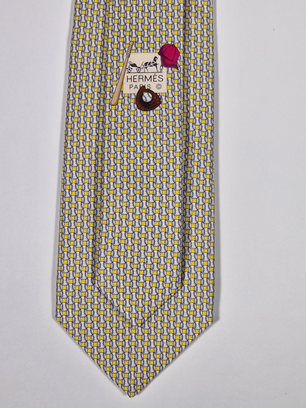 646083 Hermès silk tie yellow baseball pattern 646083 FA
