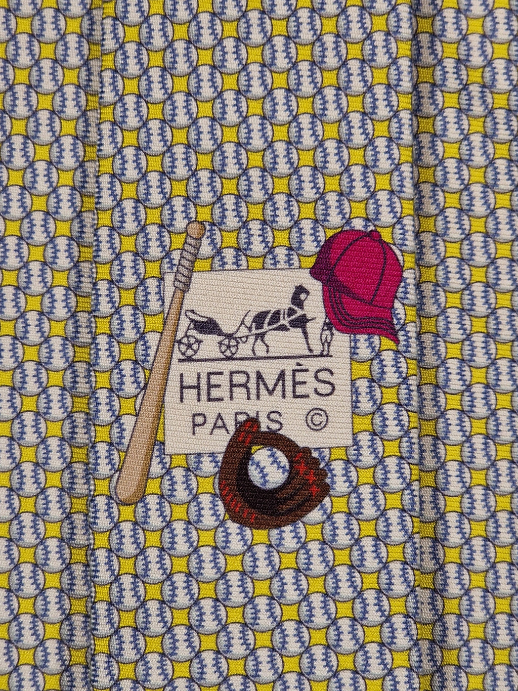 646083 Hermès silk tie yellow baseball pattern 646083 FA