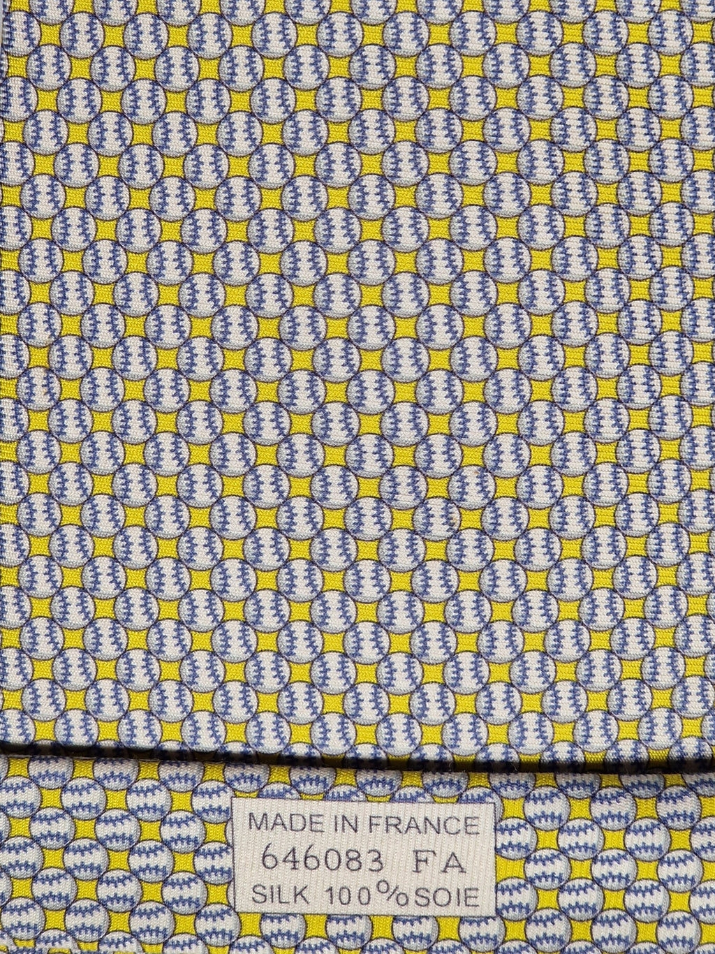 646083 Hermès silk tie yellow baseball pattern 646083 FA