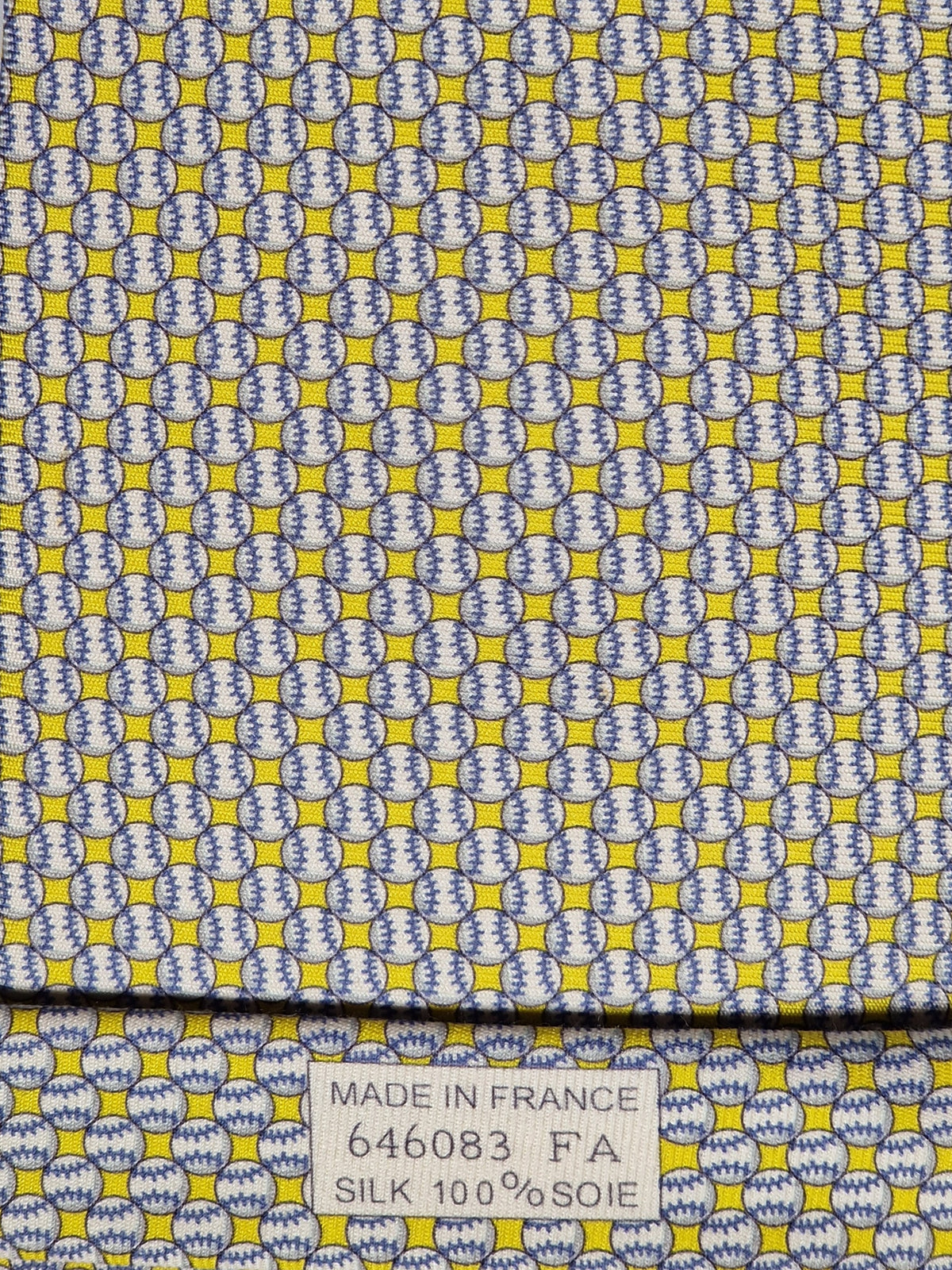 646083 Hermès silk tie yellow baseball pattern 646083 FA