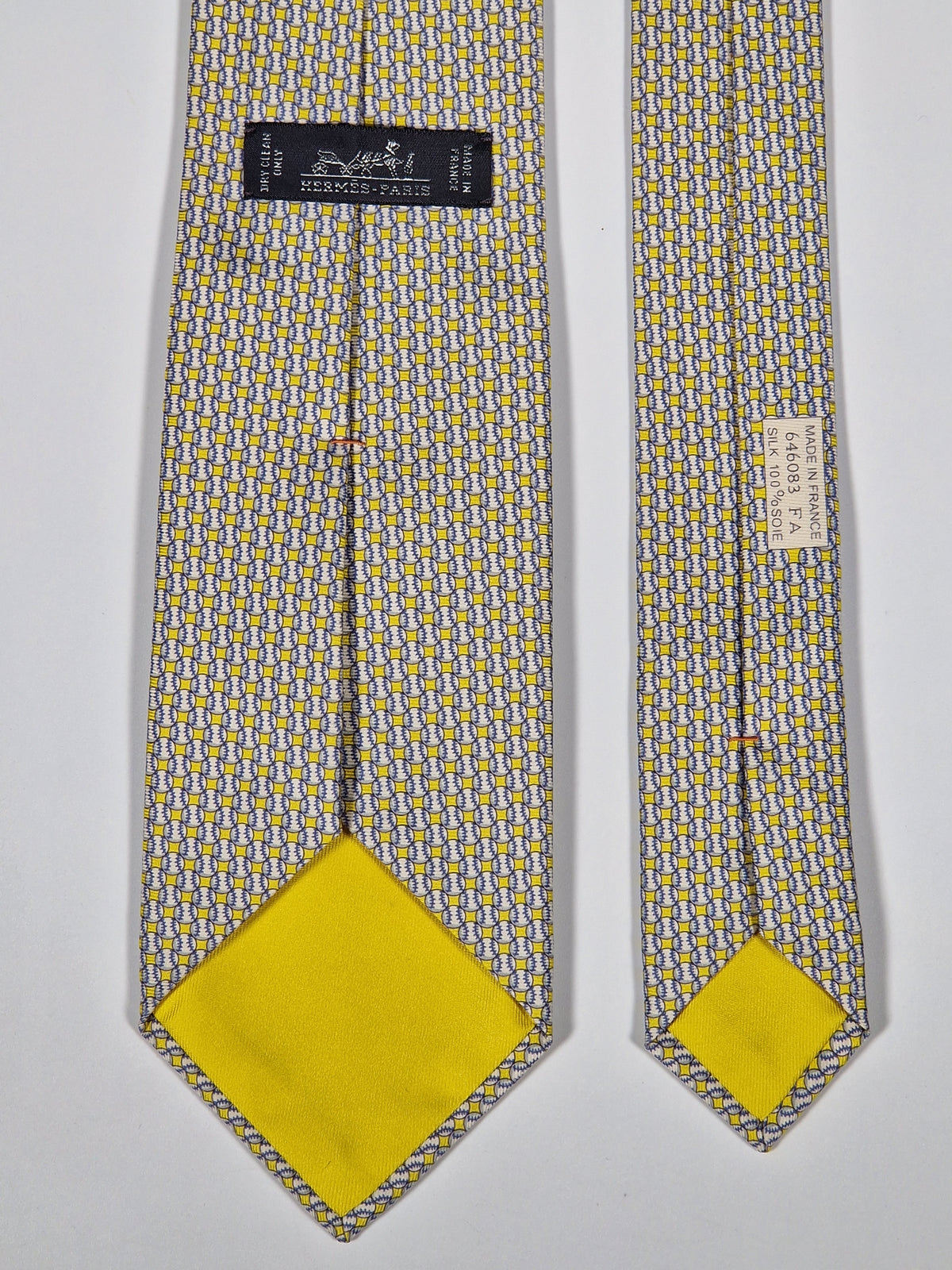 646083 Hermès silk tie yellow baseball pattern 646083 FA