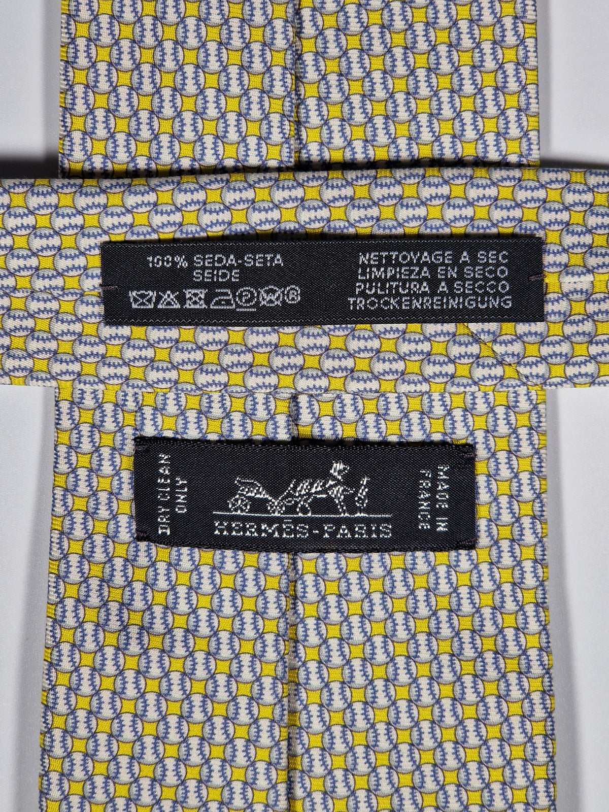 646083 Hermès silk tie yellow baseball pattern 646083 FA