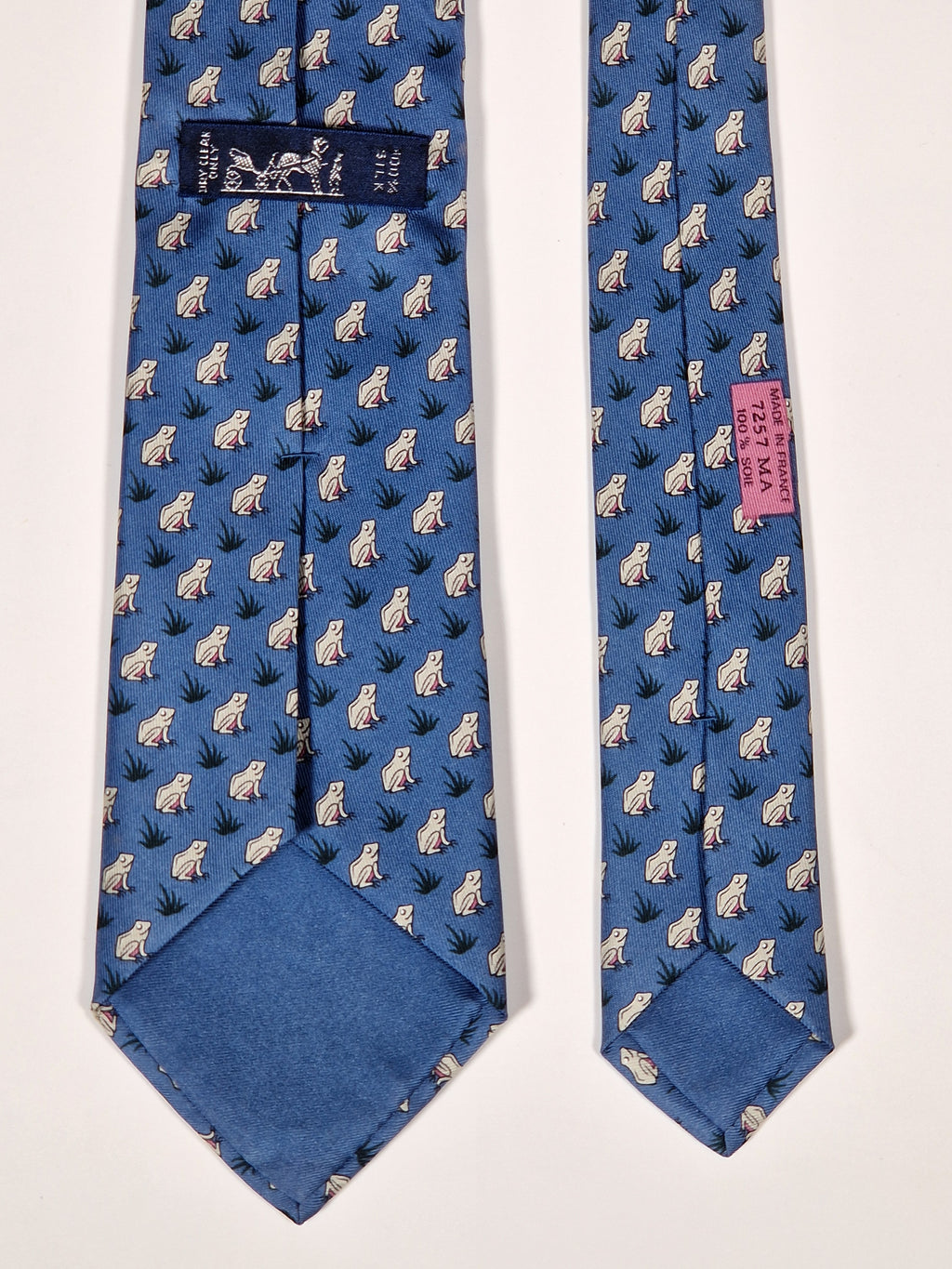 007257 Hermès tie blue frog pattern 7257 MA