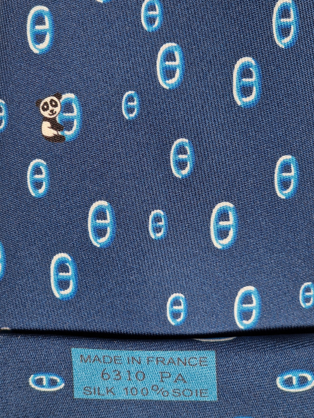 Hermès tie Pandas and scarf rings Hermès 6310 PA tie blue