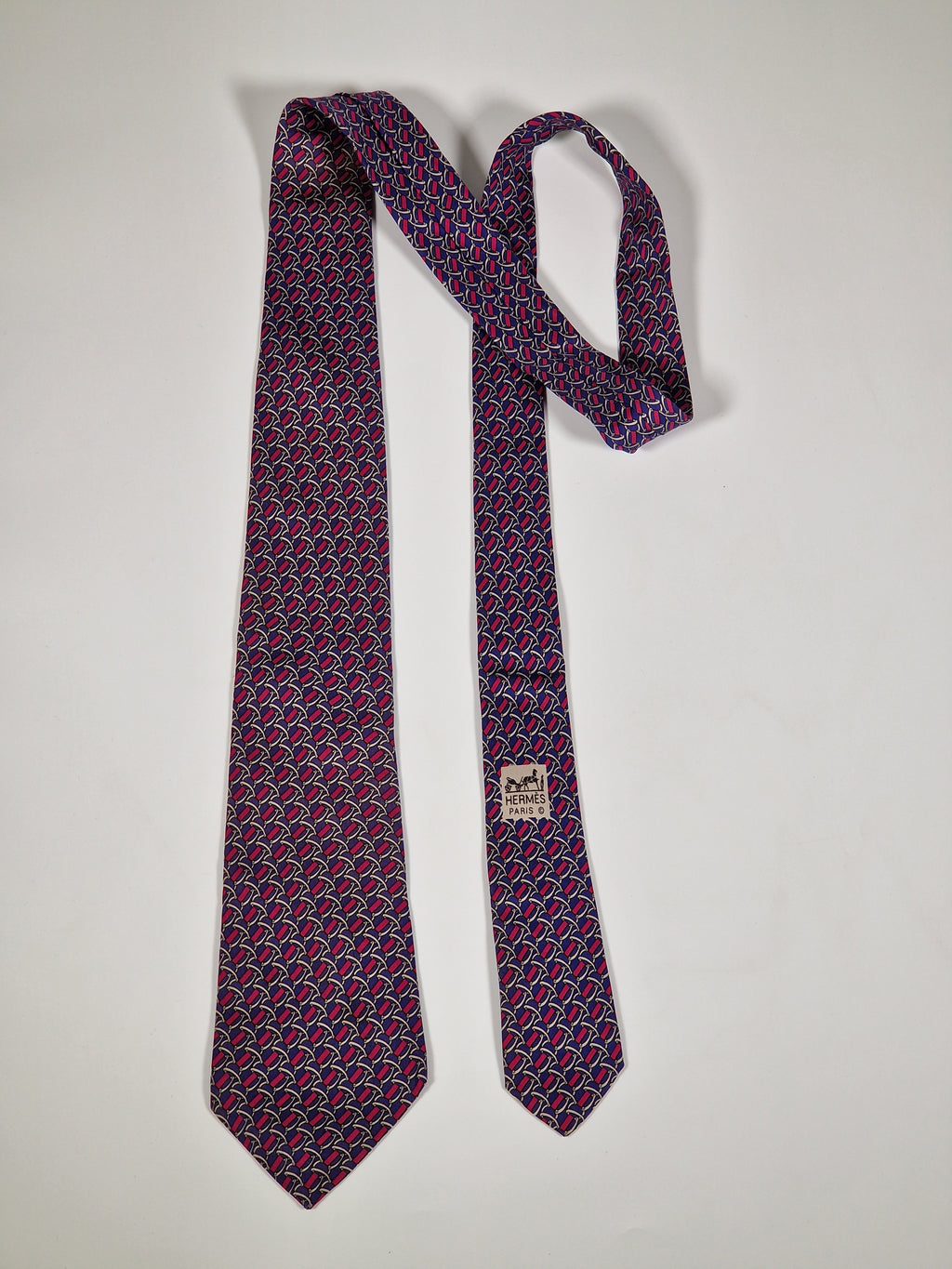 007268 Hermès tie blue equestrian pattern 7268 MA