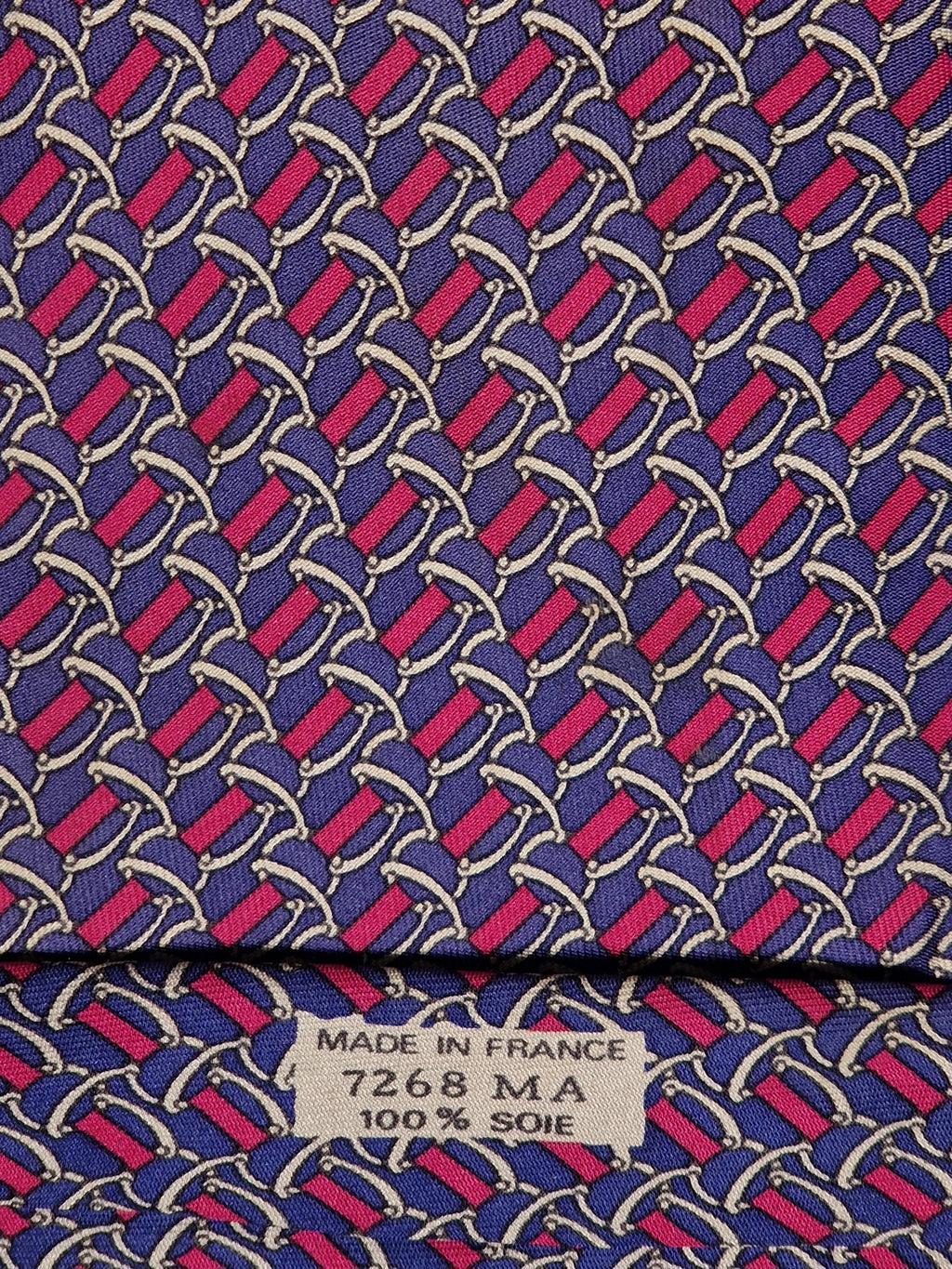 007268 Hermès tie blue equestrian pattern 7268 MA