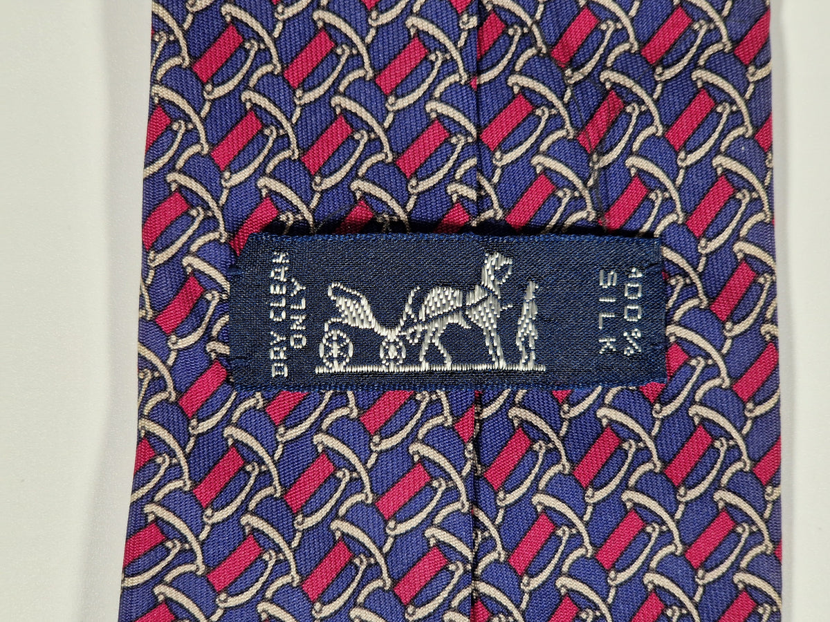 007268 Hermès tie blue equestrian pattern 7268 MA