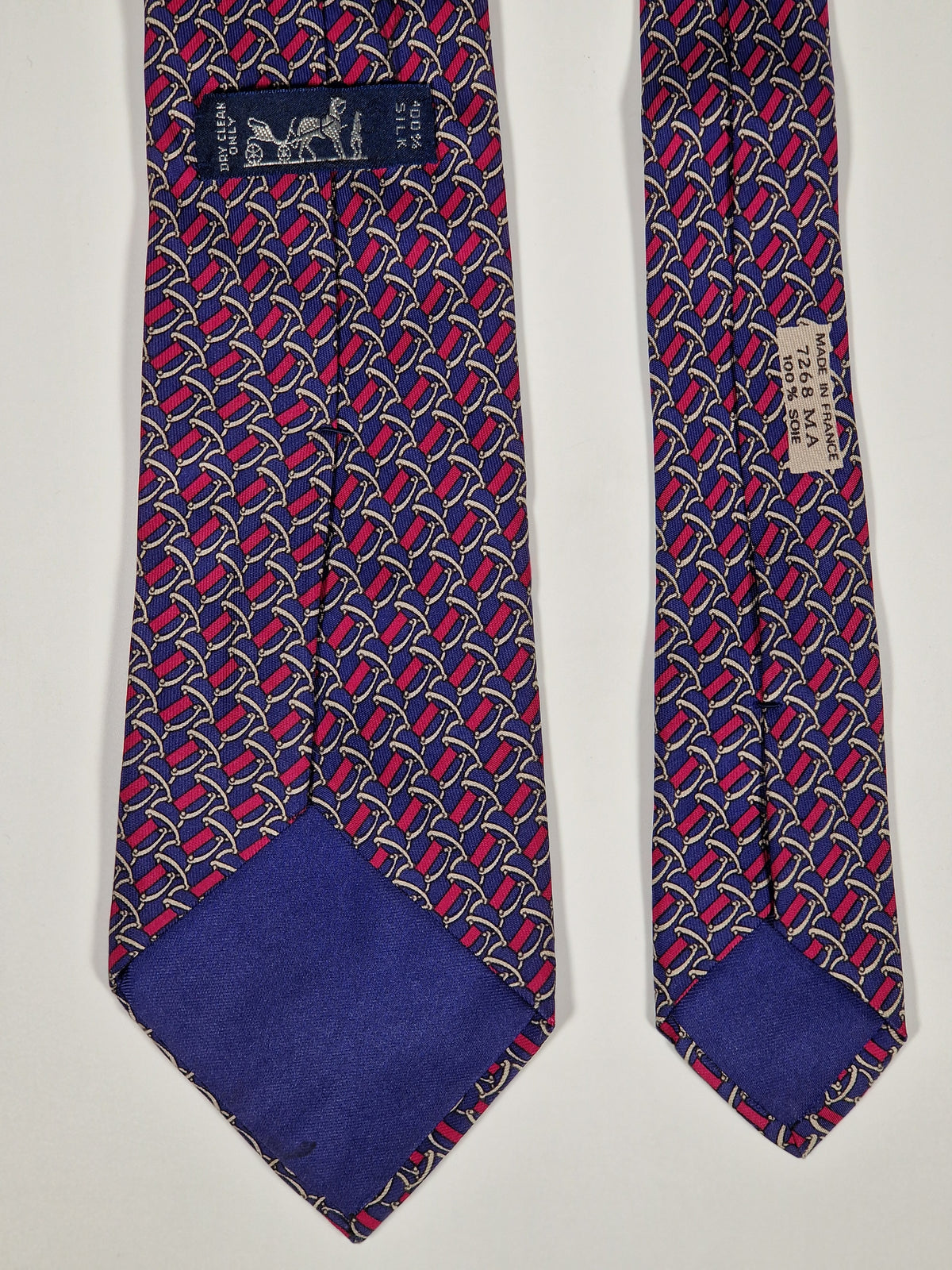 007268 Hermès tie blue equestrian pattern 7268 MA