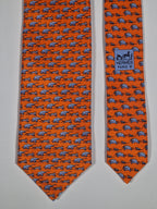 Hermés silk tie orange elephant tiger mice 626063 OA with box