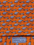 Hermés silk tie orange elephant tiger mice 626063 OA with box