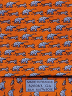 Hermés silk tie orange elephant tiger mice 626063 OA with box