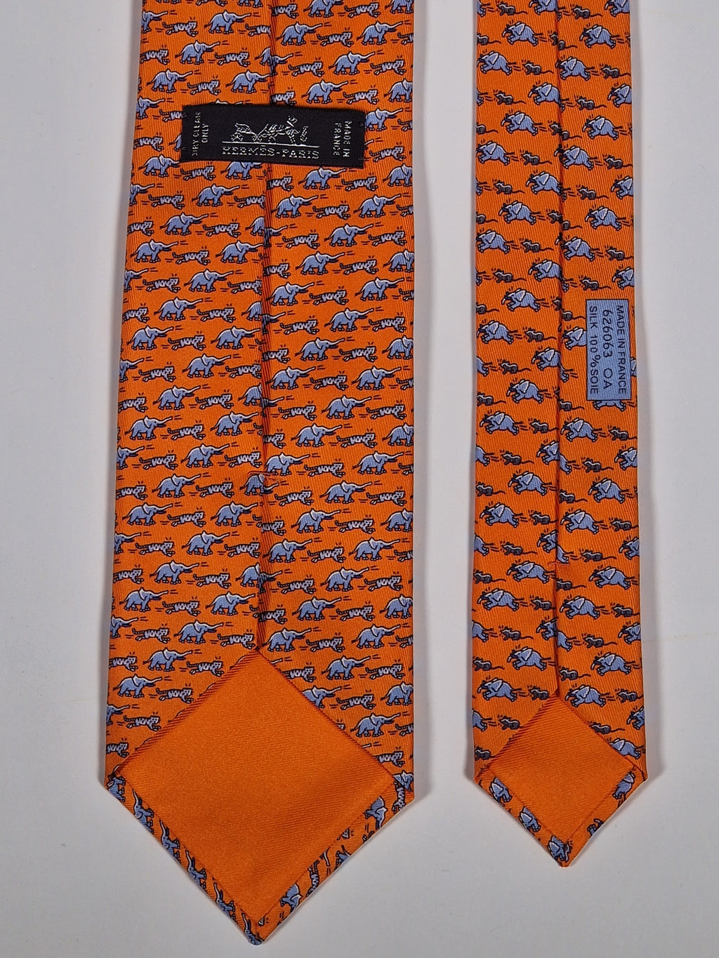 Hermés silk tie orange elephant tiger mice 626063 OA with box