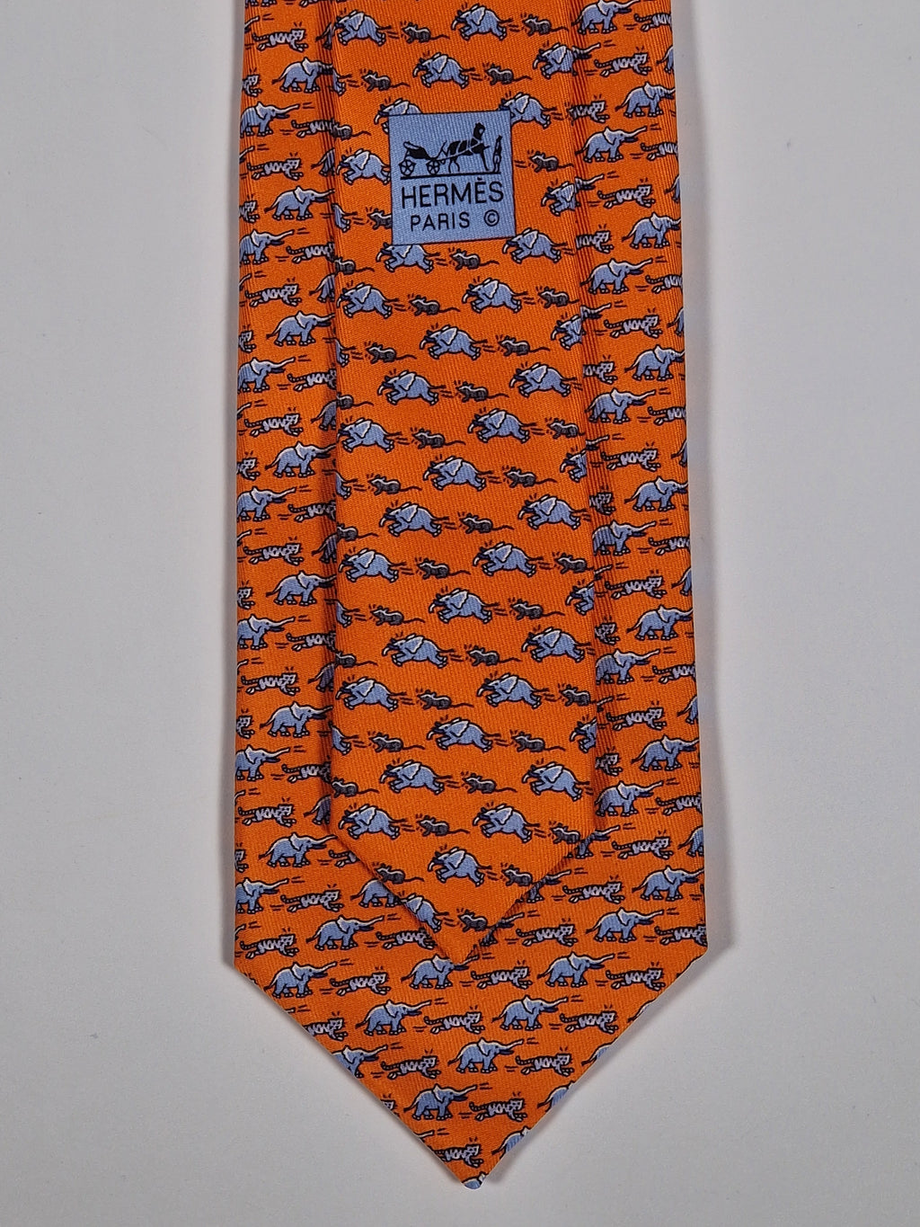 Hermés silk tie orange elephant tiger mice 626063 OA with box