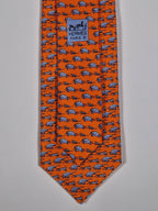 Hermés silk tie orange elephant tiger mice 626063 OA with box