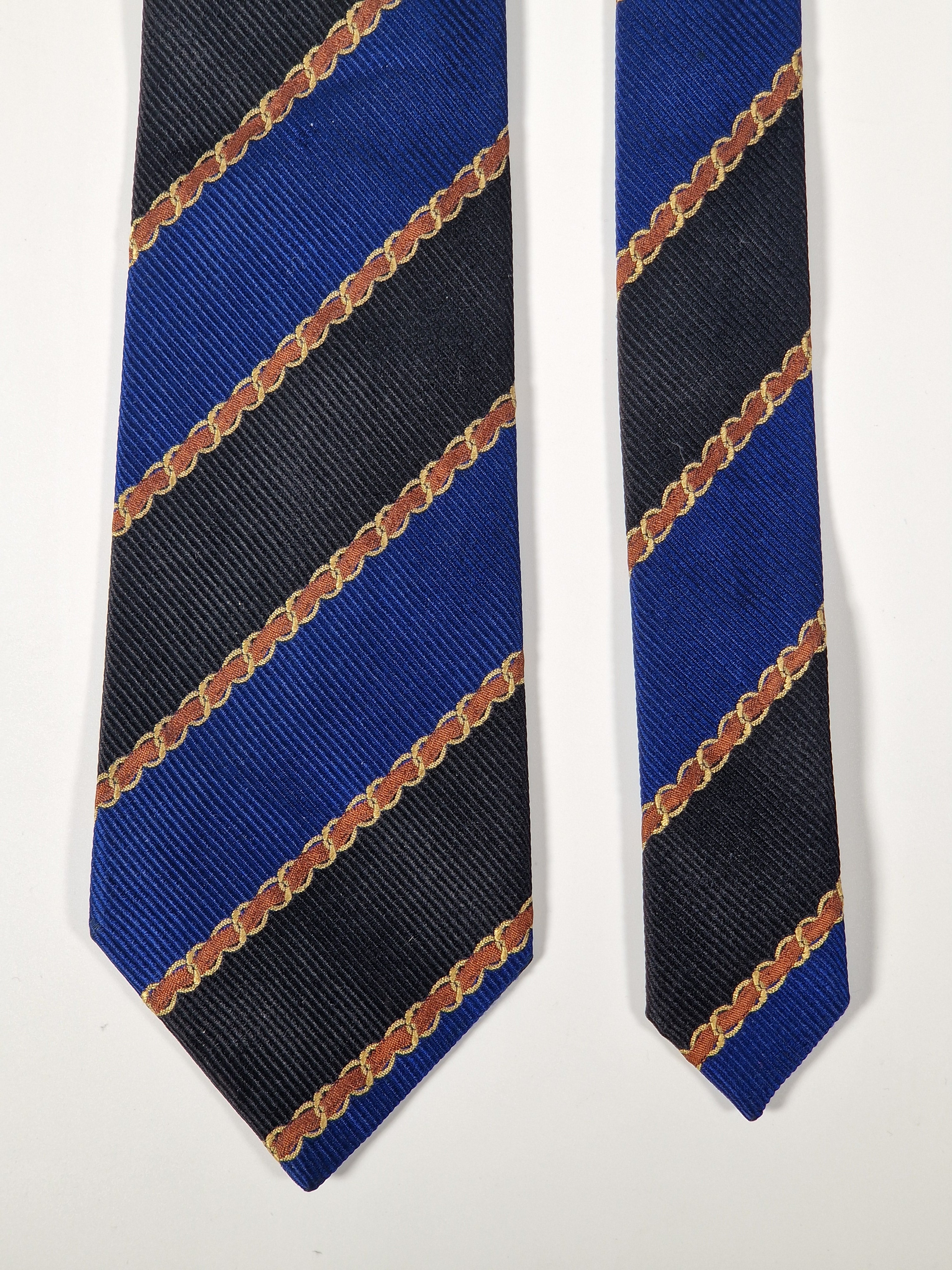 Chanel Vintage silk tie blue and black striped